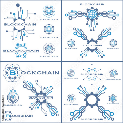 Set of concept logo template blockchain. Abstract crypto currency sign.