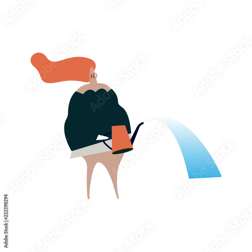 Isolated gardening woman watering illustration