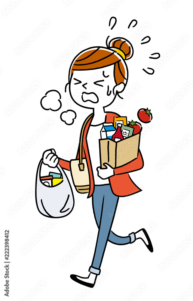 イラスト素材 買い物から帰る主婦 Stock ベクター Adobe Stock