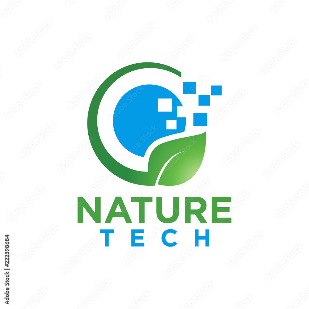 Nature leaf and tech logo design template Nature leaf and tech logo design template