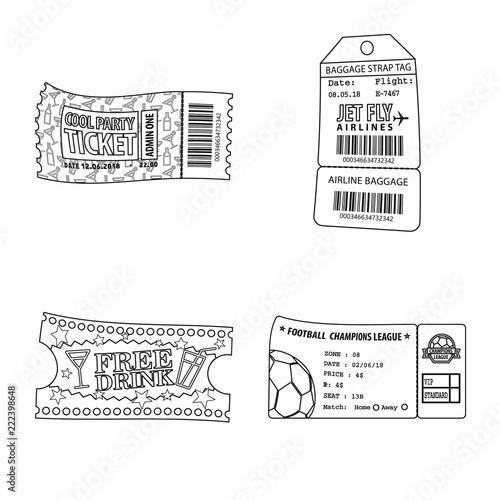 Vector illustration of ticket and admission symbol. Collection of ticket and event stock vector illustration.