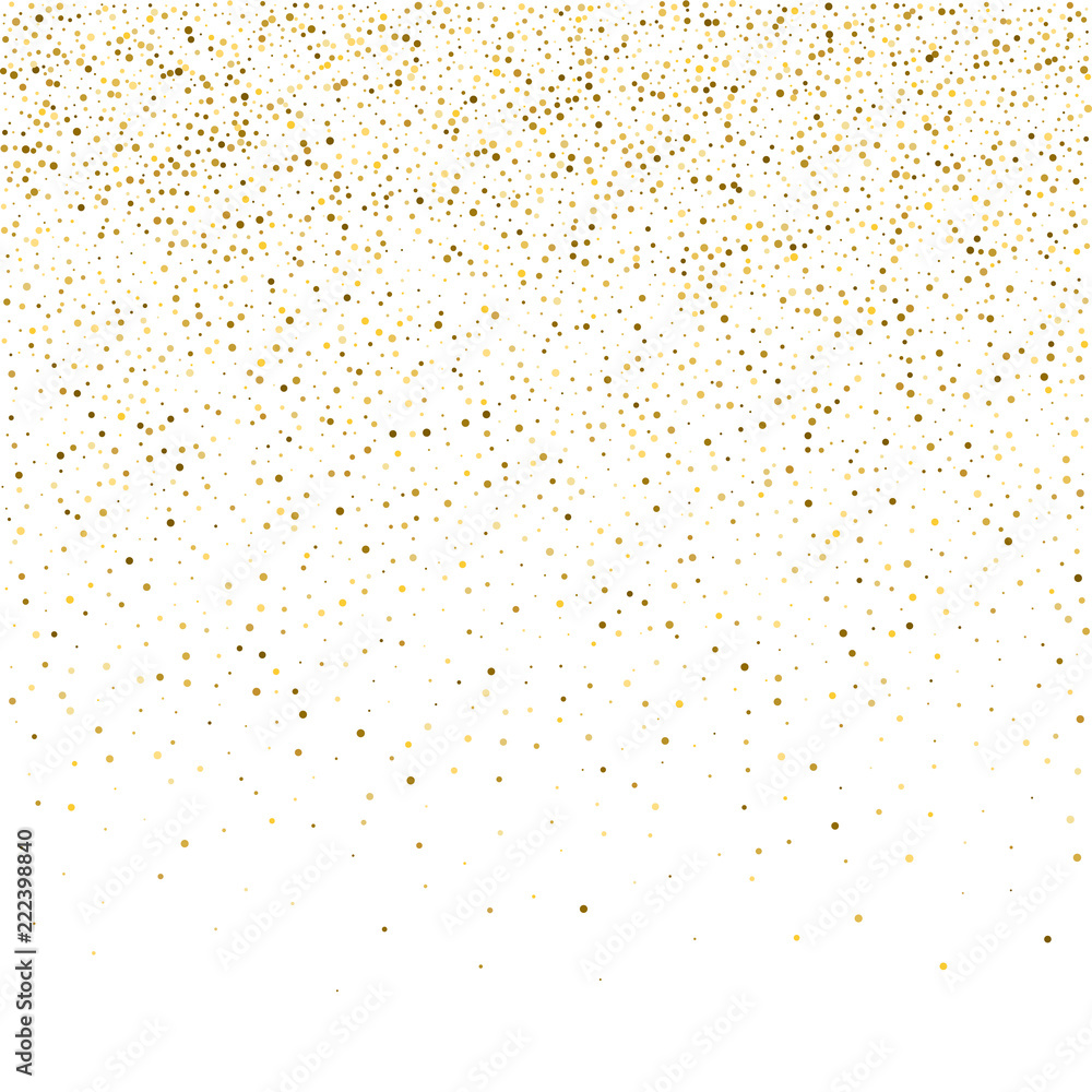 Vector glitter background. Cute small falling golden dots. Sparkle background. Glitter sparkle confetti texture. New year celebration invitation card template with luxury stardust. Gold chridtmas card