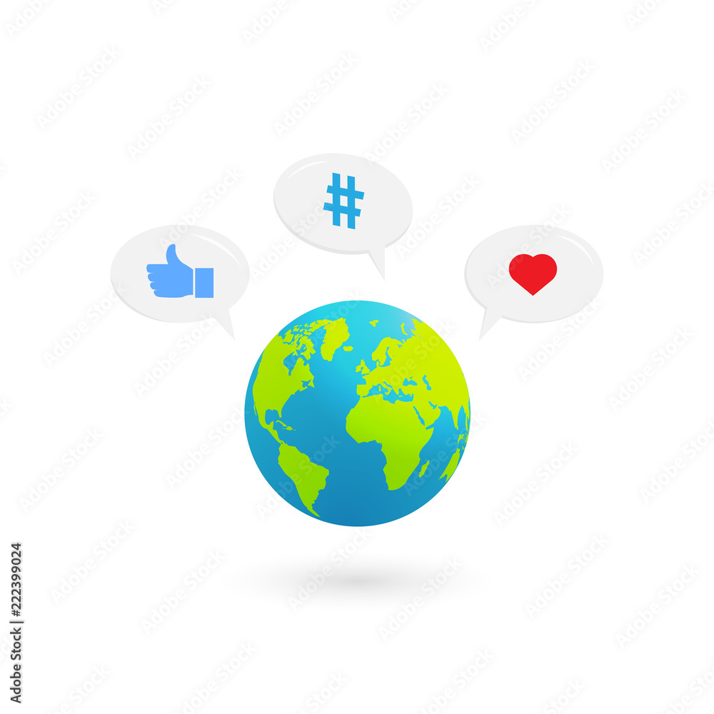 vector globe with social media icons vector globe with social media icons