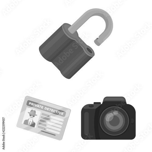 Detective and Attributes monochrome icons in set collection for design.Detective Agency vector symbol stock web illustration.