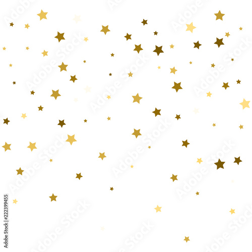 Gold stars. Confetti celebration  Falling golden abstract decoration for party  birthday celebrate  anniversary or event  festive. Festival decor. Vector illustration