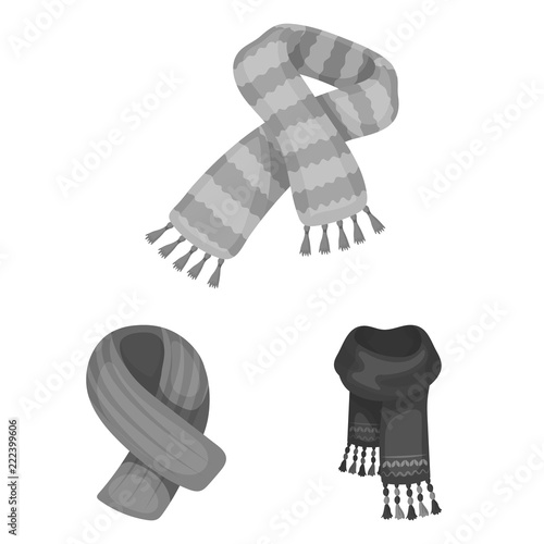 Scarf and Shawl monochrome icons in set collection for design.Clothes and Accessory vector symbol stock web illustration.