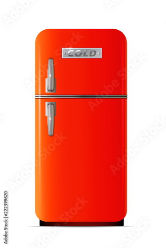 Retro fridge icon. Flat illustration of retro fridge vector icon