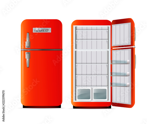 Full and empty fridge isolated on white.