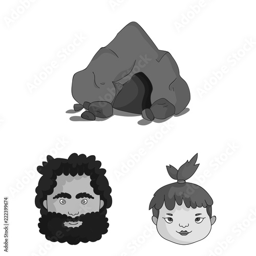 Life in the Stone Age monochrome icons in set collection for design. Ancient people vector symbol stock web illustration.