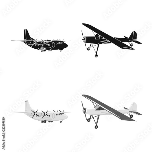 Isolated object of plane and transport logo. Collection of plane and sky stock symbol for web.