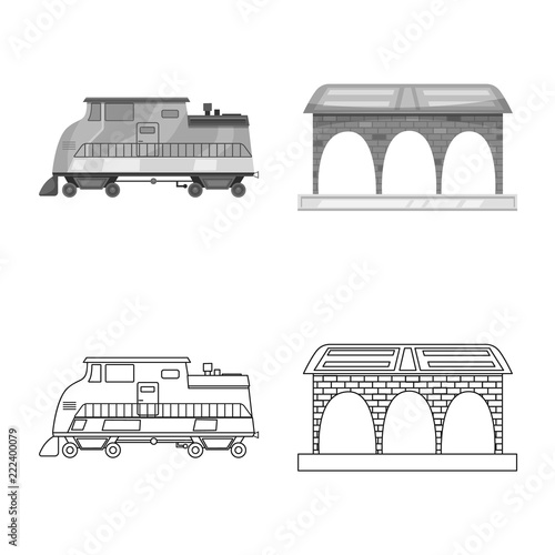 Vector design of train and station logo. Collection of train and ticket stock symbol for web. photo