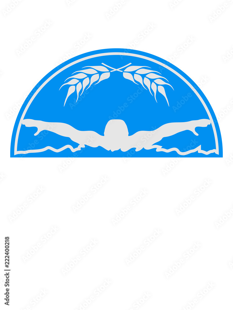 Obraz premium halbkreis wappen wettkampf schwimmen schwimmer verein team wasser kraulen schnell wettrennen schwimmbad sportler sport spaß tauchen hallenbad wellen clipart