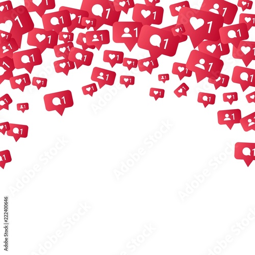 Social media background, streaming, likes, follows, comments, vector