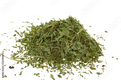 stevia. Dry stevia grass powder isolated on white background.Stevia rebaudiana