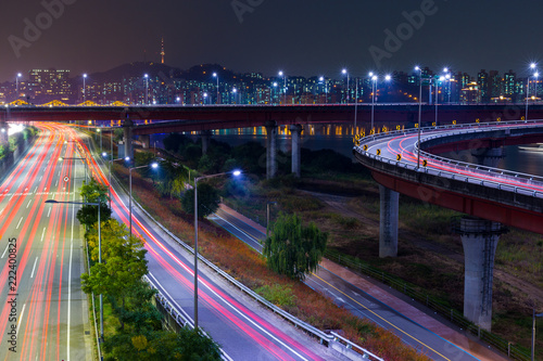 Seoul city traffic at night