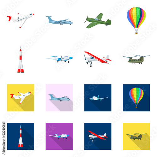 Vector illustration of plane and transport symbol. Collection of plane and sky stock symbol for web.