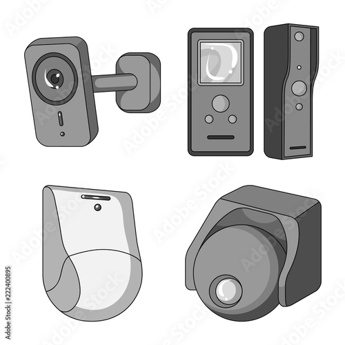 Vector illustration of cctv and camera sign. Set of cctv and system stock symbol for web.