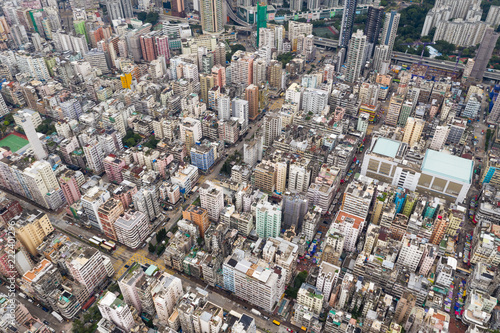 Aerial view of Hong Kong dense city building
