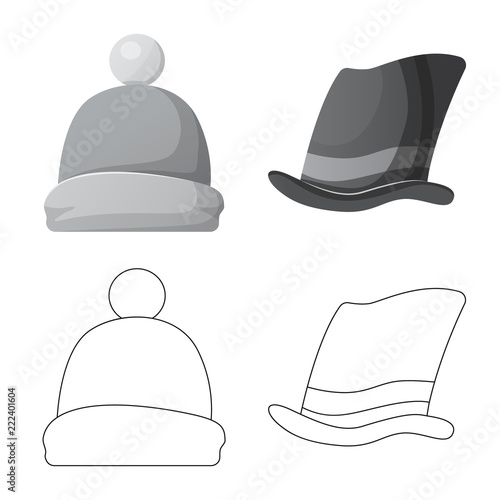 Vector design of headgear and cap icon. Set of headgear and accessory stock symbol for web.