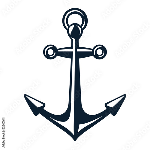 Vector illustration, monochrome sea anchor icon isolated on white background. Simple shape for design logo, emblem, symbol, sign, badge, label, stamp.