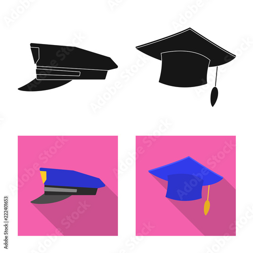 Vector design of headgear and cap symbol. Set of headgear and accessory vector icon for stock.