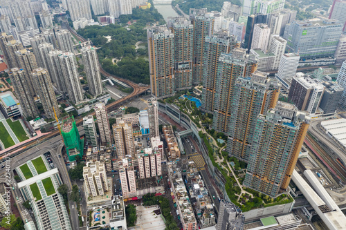 Aerial down of Hong Kong city