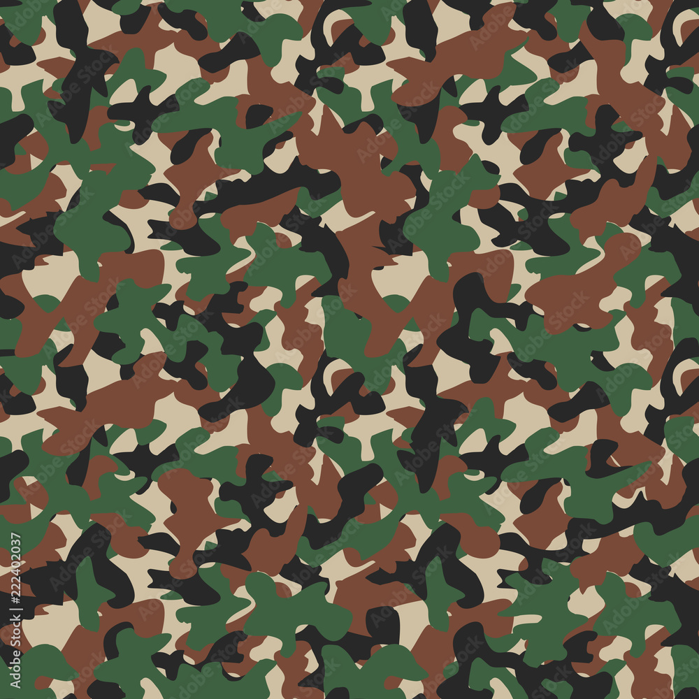 Military camo seamless pattern. Camouflage backdrop in forest