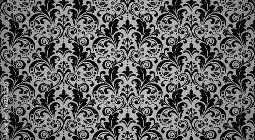 Wallpaper in the style of Baroque. Seamless vector background. Black floral ornament. Graphic pattern for fabric, wallpaper, packaging. Ornate Damask flower ornament