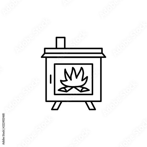 Vector illustration of wood stove. Line icon of modern furnace. Heating appliance for home.