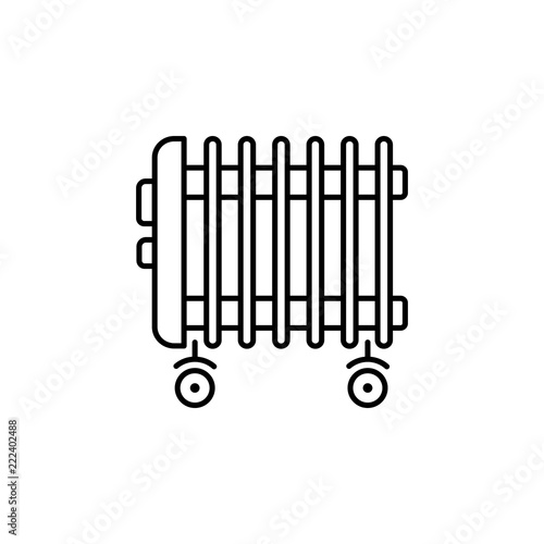 Vector illustration of portable oil heater. Line icon. Isolated on white background.