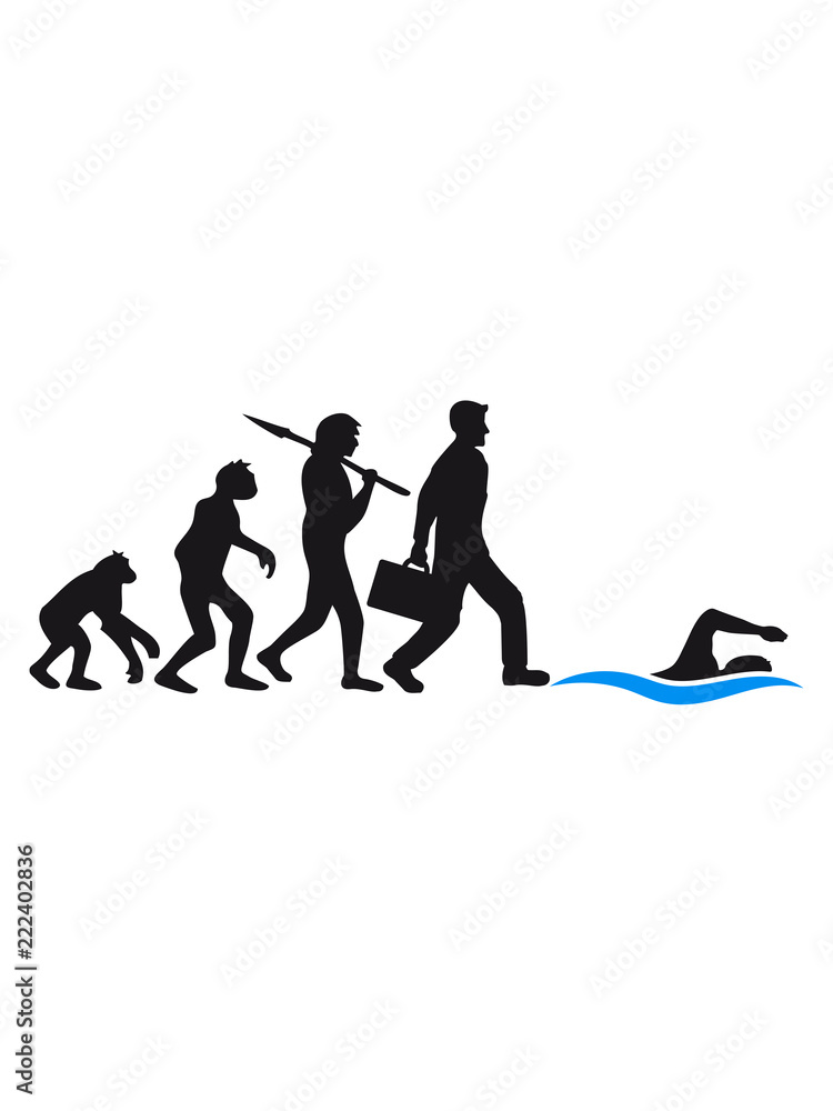Fototapeta premium evolution entwicklung geboren zum schwimmen logo schwimmer verein team wasser kraulen schnell wettrennen schwimmbad sportler sport spaß tauchen hallenbad wellen clipart
