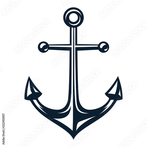 Vector illustration, monochrome sea anchor icon isolated on white background. Simple shape for design logo, emblem, symbol, sign, badge, label, stamp.
