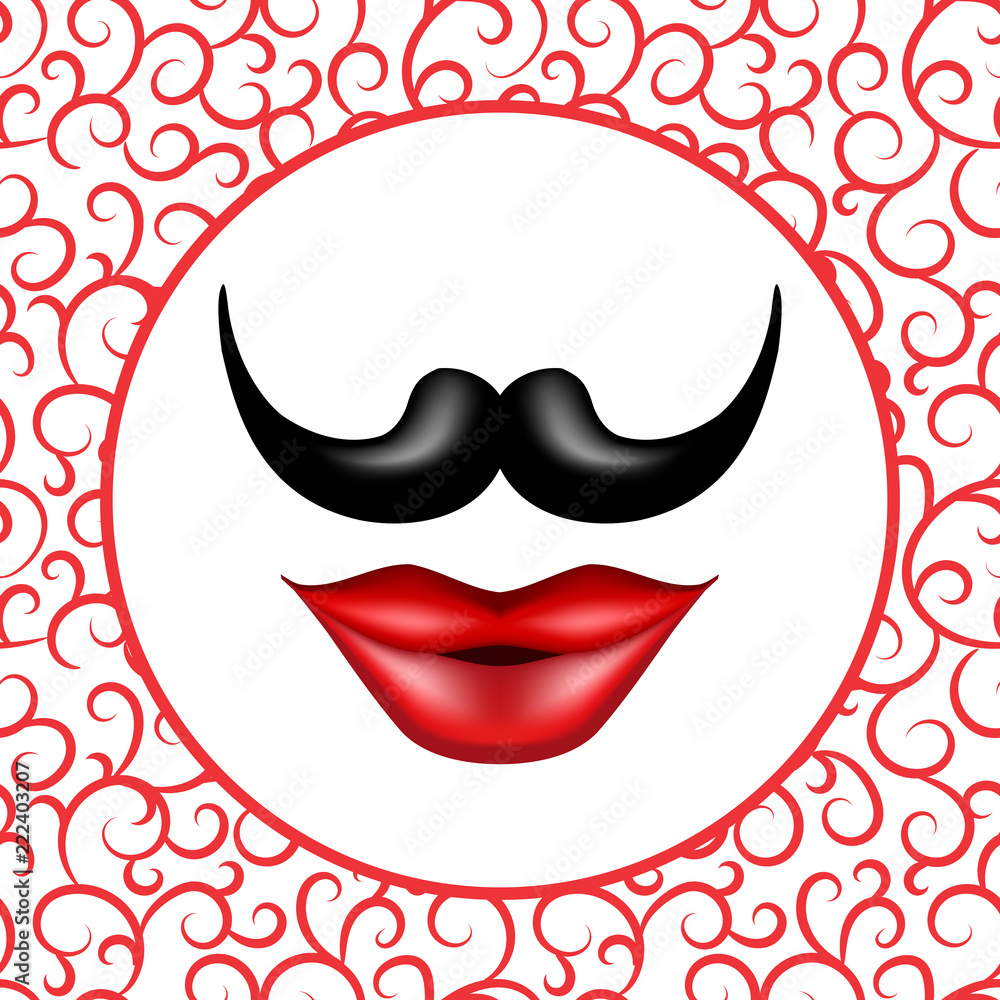 Mustache and Red Girl Lips Realistic Vector Hipster Illustration Mustache and Red Girl Lips Realistic Vector Hipster Illustration