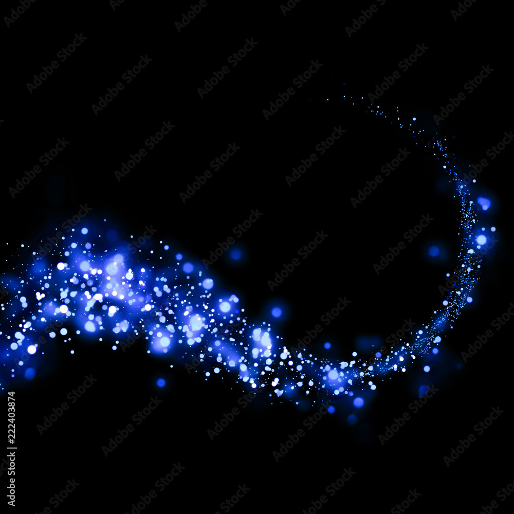 Blue glittering and bokeh star magic dust on background.Particles for your  product. Stock Illustration