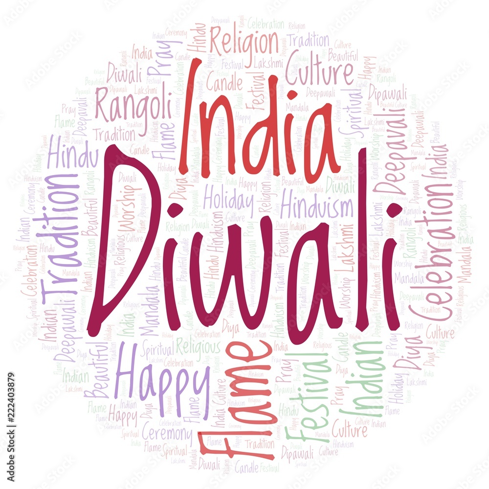 Diwali in circle shape word cloud. Diwali in circle shape word cloud.