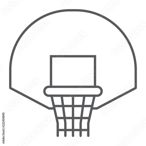 Basketball hoop thin line icon, game and sport, basket sign, vector graphics, a linear pattern on a white background, eps 10.
