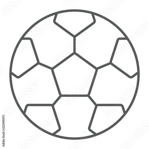 Soccer ball thin line icon, game and sport, football ball sign, vector graphics, a linear pattern on a white background, eps 10.