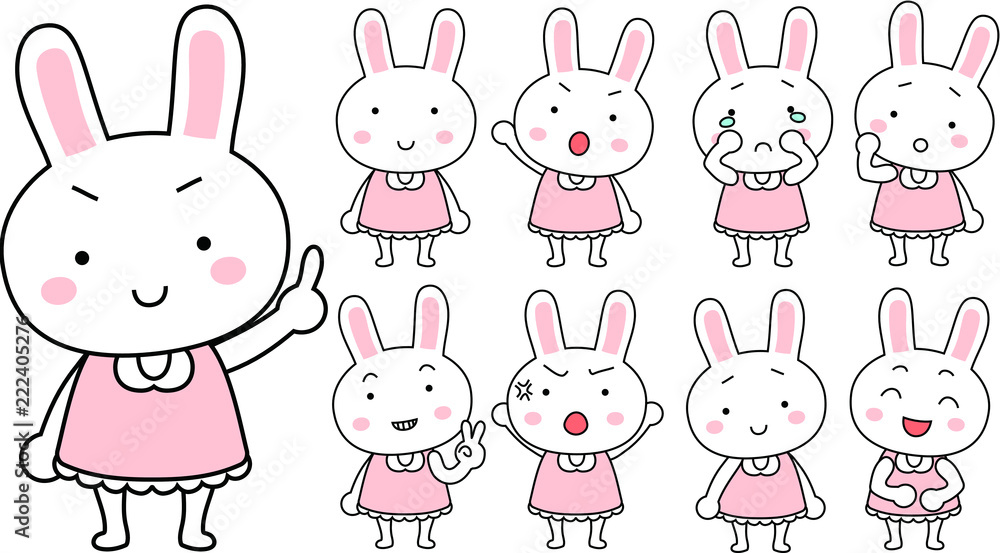 Cute Rabbit child's emotional expression set Cute Rabbit child's emotional expression set