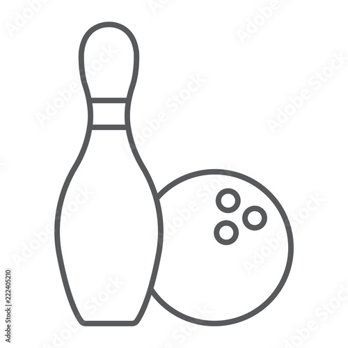 Bowling thin line icon, game and sport, bowling pins and ball sign, vector graphics, a linear pattern on a white background, eps 10.
