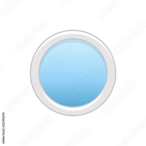 Vector illustration of round attic vinyl window. Flat icon of   traditional aluminum circular window for mansard & garret. Isolated on white background.