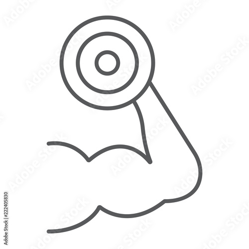Muscle growth training thin line icon, gym and sport, strenght sign, vector graphics, a linear pattern on a white background, eps 10.