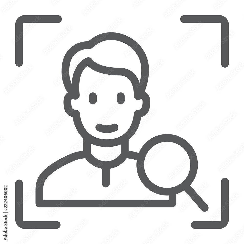 Face ID line icon, face recognition and face identification, face scanning sign, vector graphics, a linear pattern on a white background, eps 10. Face ID line icon, face recognition and face identification, face scanning sign, vector graphics, a linear pattern on a white background, eps 10.