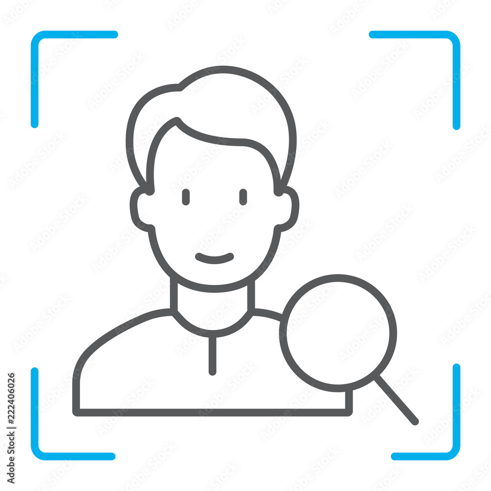 Face ID thin line icon, face recognition and face identification, face scanning sign, vector graphics, a linear pattern on a white background, eps 10. Face ID thin line icon, face recognition and face identification, face scanning sign, vector graphics, a linear pattern on a white background, eps 10.