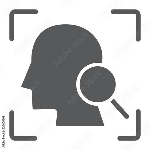 Face ID glyph icon, face recognition and face identification, face scanning sign, vector graphics, a solid pattern on a white background, eps 10.