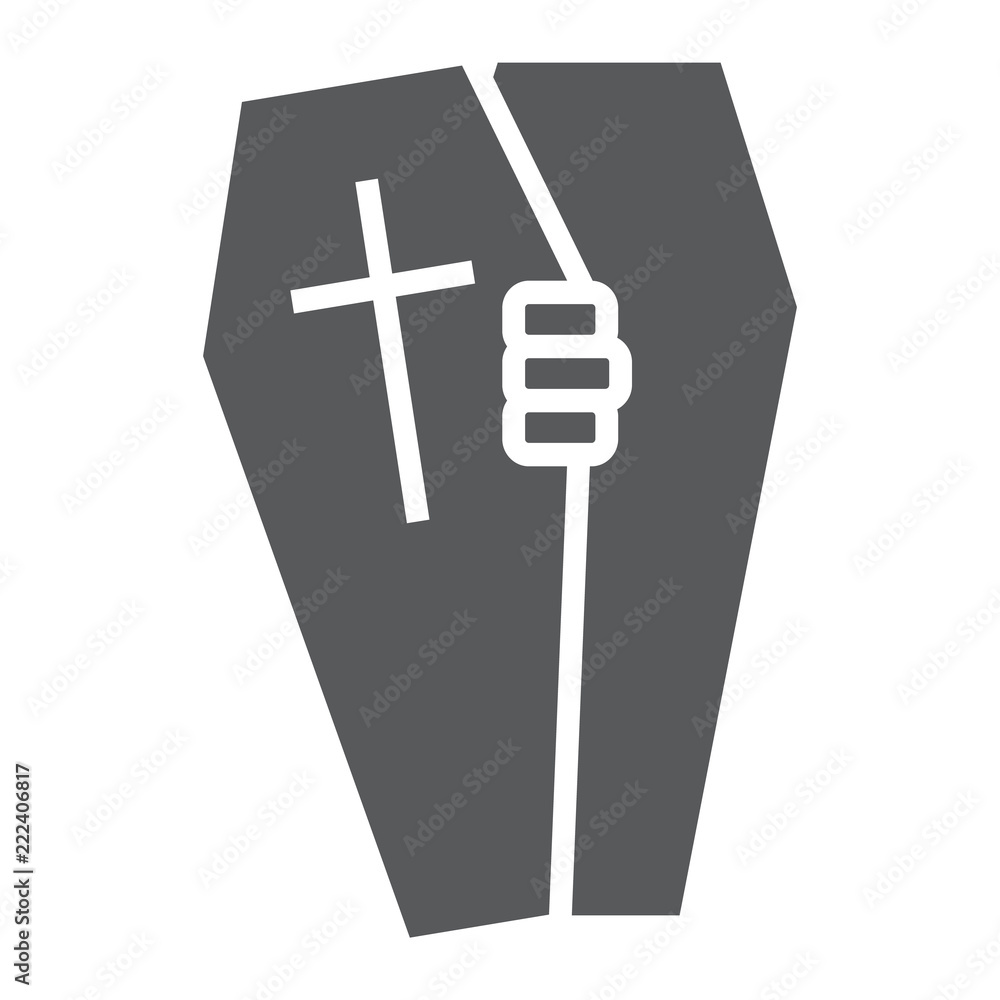 Obraz premium Halloween coffin glyph icon, death and funeral, grave sign, vector graphics, a solid pattern on a white background