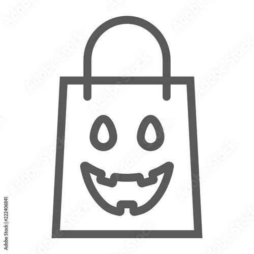 Halloween shopping bag line icon, package and shop, packet sign, vector graphics, a linear pattern on a white background