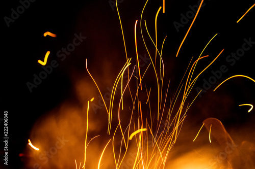 Night bonfire background with smoke and sparks