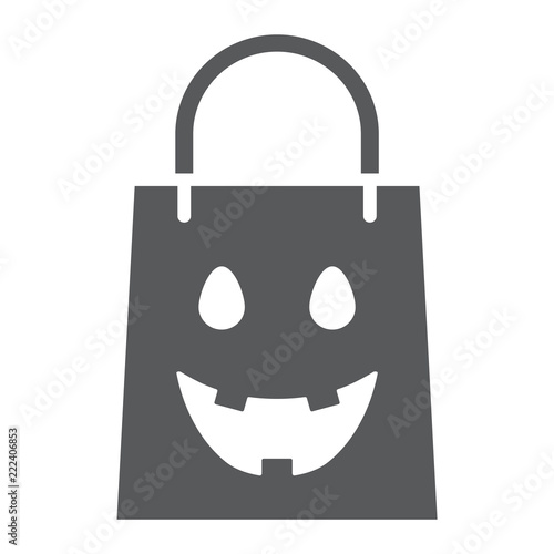 Halloween shopping bag glyph icon, package and shop, packet sign, vector graphics, a solid pattern on a white background