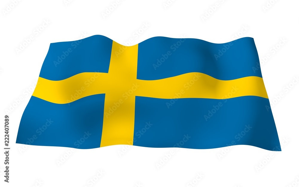 The flag of Sweden. Official state symbol of the Kingdom of Sweden. A blue field with a yellow Scandinavian cross that extends to the edges of the flag. 3d illustration The flag of Sweden. Official state symbol of the Kingdom of Sweden. A blue field with a yellow Scandinavian cross that extends to the edges of the flag. 3d illustration