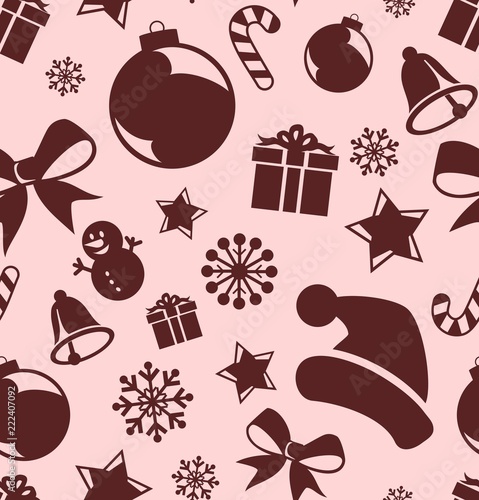 A seamless Christmas background with festive symbols.